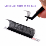 0.05 Volume Lash Extensions with loose lash fibers at the base for creating lightweight handmade lash fans