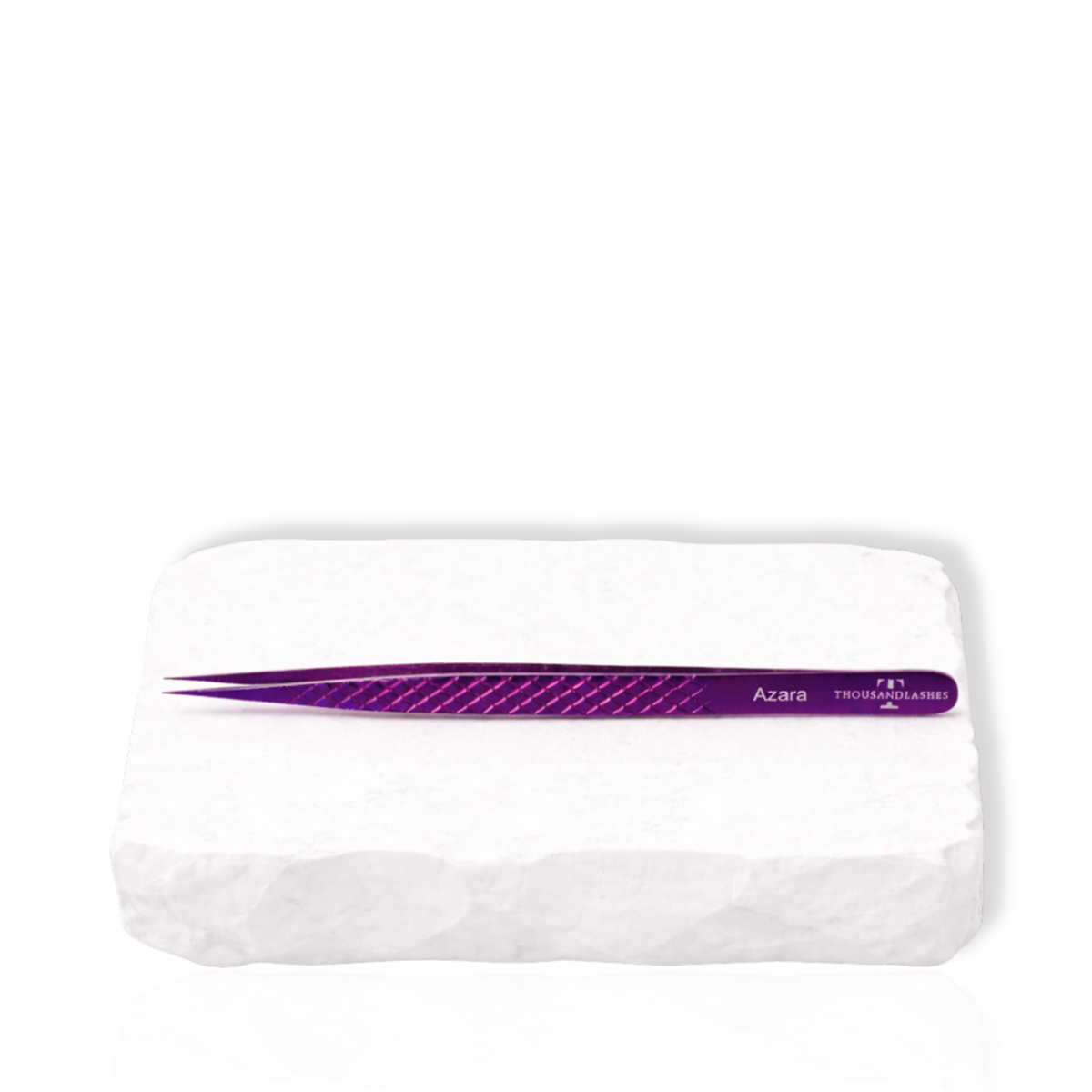 Azara Lash Tweezer displayed horizontally showing slim straight design and precision tip