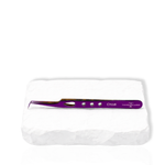 Chloe lash tweezer side view showing the purple finish and ergonomic handle design