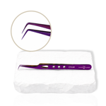 Chloe purple lash tweezer with curved tip displayed on a white stone background