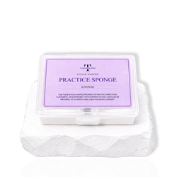 Eyelid shaped practice sponge set in a clear container for lash extension training and mapping practice.