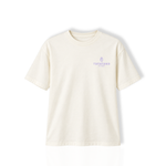 Front view of a white Thousand Lashes lash artist t-shirt displayed on a plain background with a small purple chest logo.