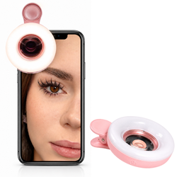 Pink clip-on macro camera lens for smartphone with 15X magnification features