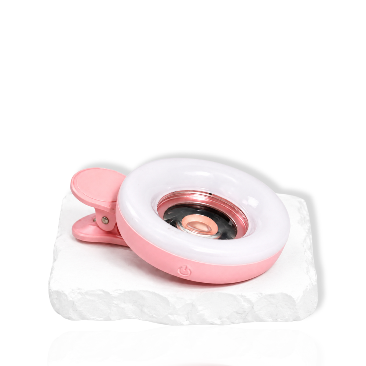 Pink 15X magnifying macro lens clip for phone on white background
