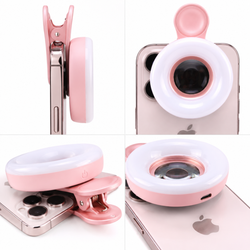 Pink 15X macro phone lens clip showing close-up lash photography