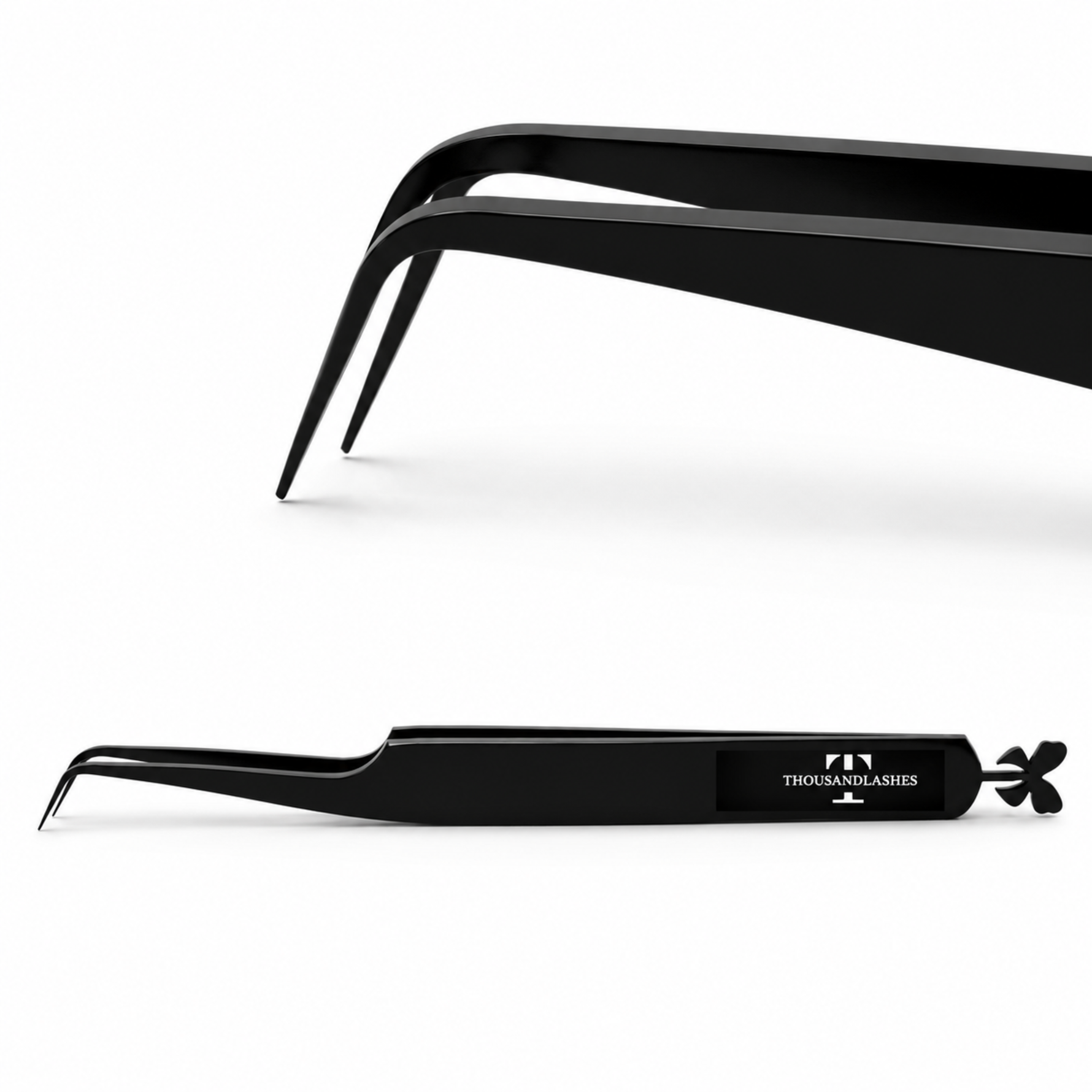 Premium Black Tweezers Duo displayed with two black precision lash tools used for classic and volume lash extension techniques
