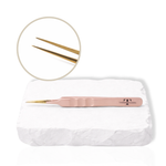 Rose gold straight isolation lash tweezer with fine gold tip for precise eyelash extension application.