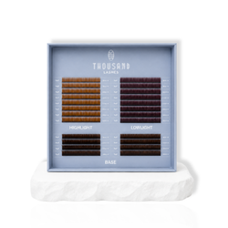 The Iris Edit color lash tray featuring burnished copper and mulberry inspired lash spikes with brown base lashes for wearable color lash sets.
