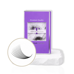 ThousandLashes 9D Pro Made Volume Fans Mix Length eyelash extension tray with lightweight pre-made volume fans displayed on a white platform