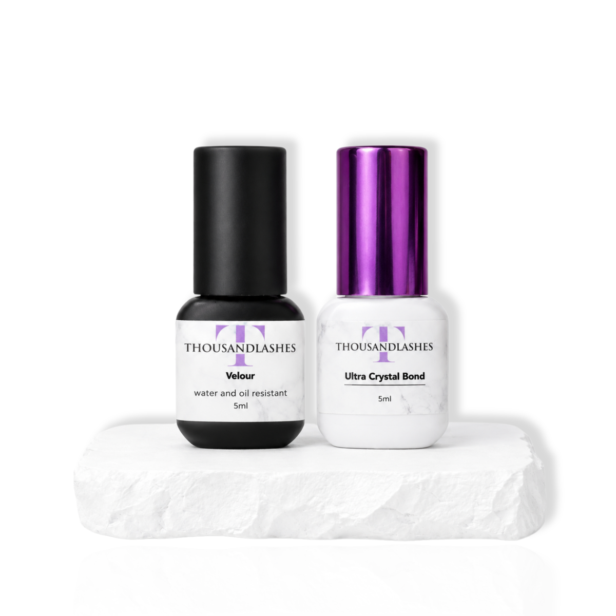 ThousandLashes Lash Adhesive Power Duo featuring Velour and Ultra Crystal Bond eyelash extension glue for professional lash artists