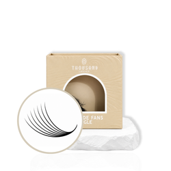 Thousandlashe 7D Pro-Made Volume Fans in beige lash tray with fan close-up