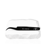 Thousandlashes Noir Collection precision curved tweezer on a white stone surface.