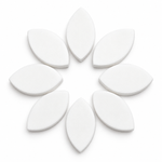 White eyelid shaped practice sponges arranged in a circular pattern for eyelash extension training and lash mapping practice.