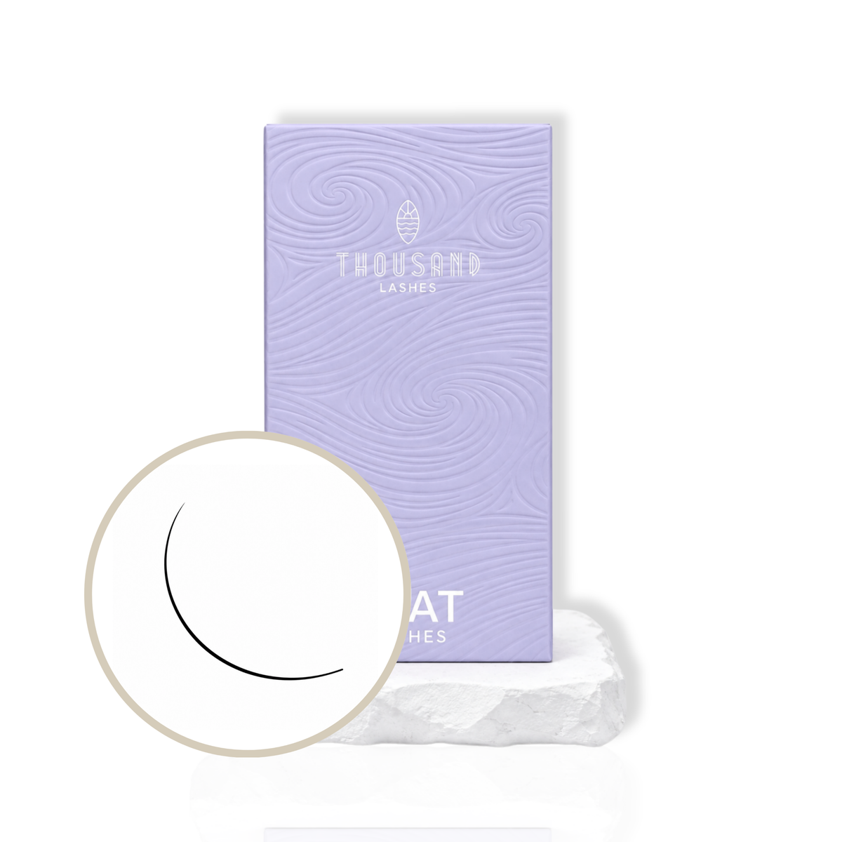thousandlashes Flat Lashes mixed length 8–15 mm tray box with close-up view of a flat lash extension